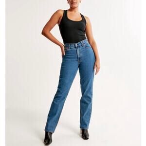 NWT Abercrombie &‎ Fitch Blue Ultra High Rise 90’s Straight Jeans 34 Long